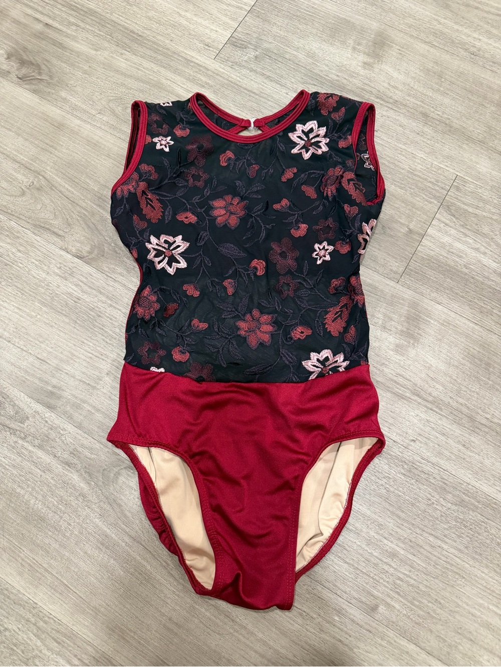 Girls Floral Black and Red Sleeveless One-Piece Bodysuit